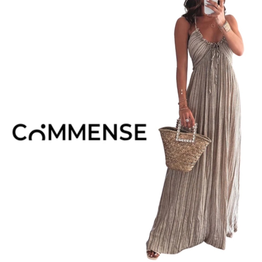 COMMENSE NWT Backless U-Neck Halter Strap Long Dress - Light Grey - Size Small